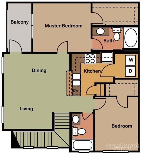 Floor plan for 2 beds, 2 baths, 1311 sqft